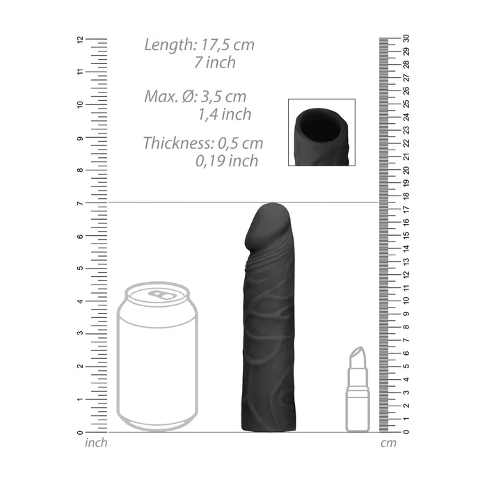 Shots Toys Anal RealRock 7 Inch Penis Sleeve Black Shots Toys Anal RealRock 7 Inch Penis Sleeve Black