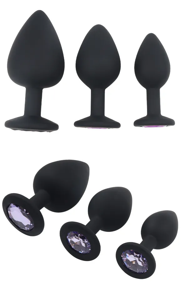 Anal Onion Toy Multiple Sizes Black Color White Jewel Silicone Anal Plug