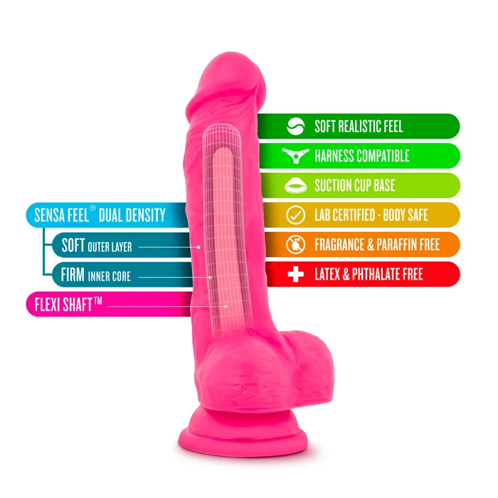 Female Sex Toys Neo Neo Dual Density Cock With Balls 75in Neon Pink